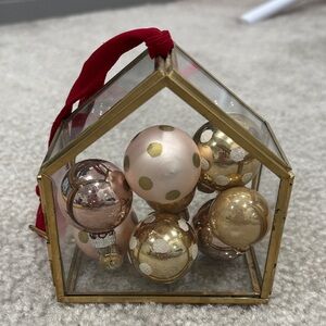 Anthropologie Gold and Pink Holiday Ornament Set